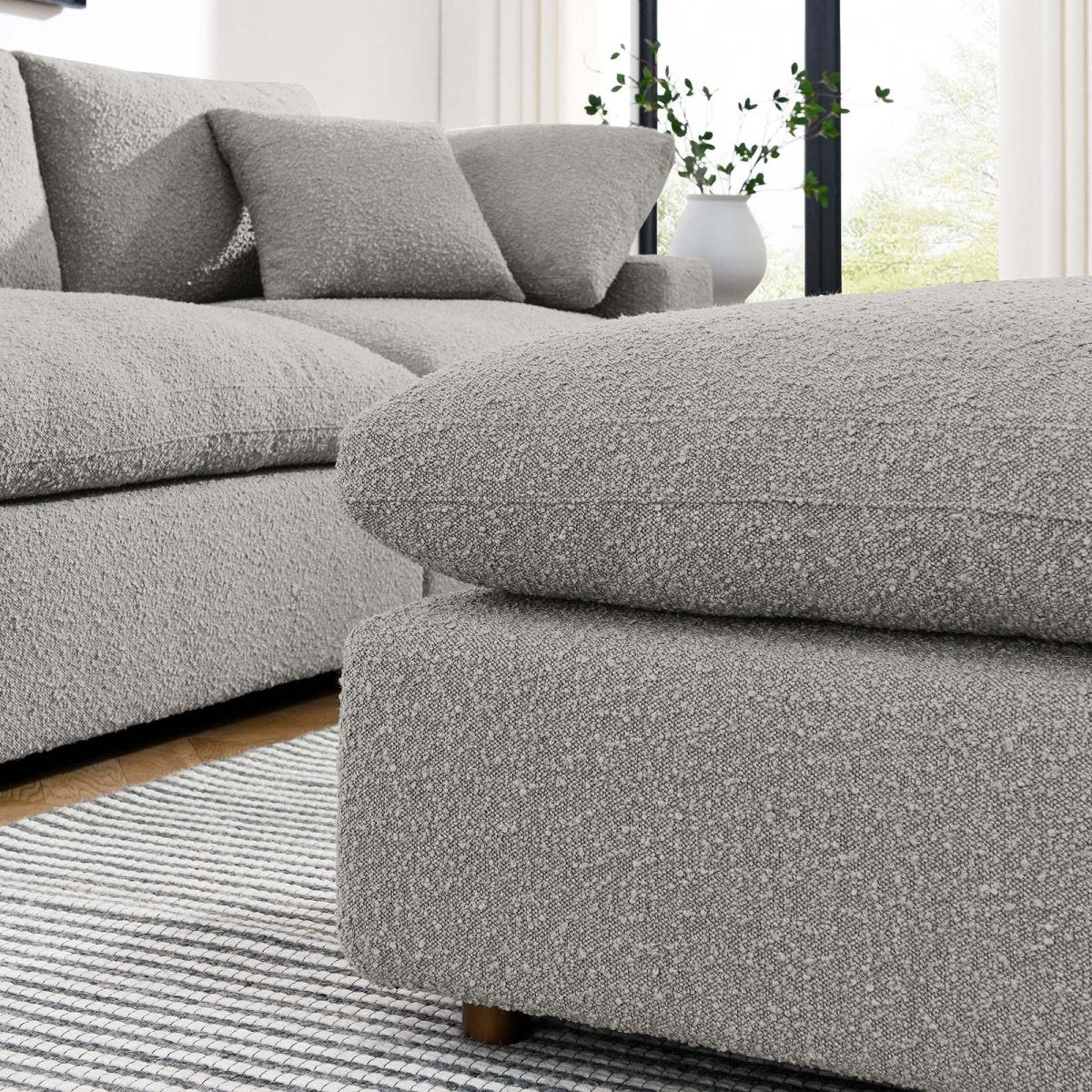 Commix Down Filled Overstuffed Boucle Fabric Ottoman - BUILDMYPLACE
