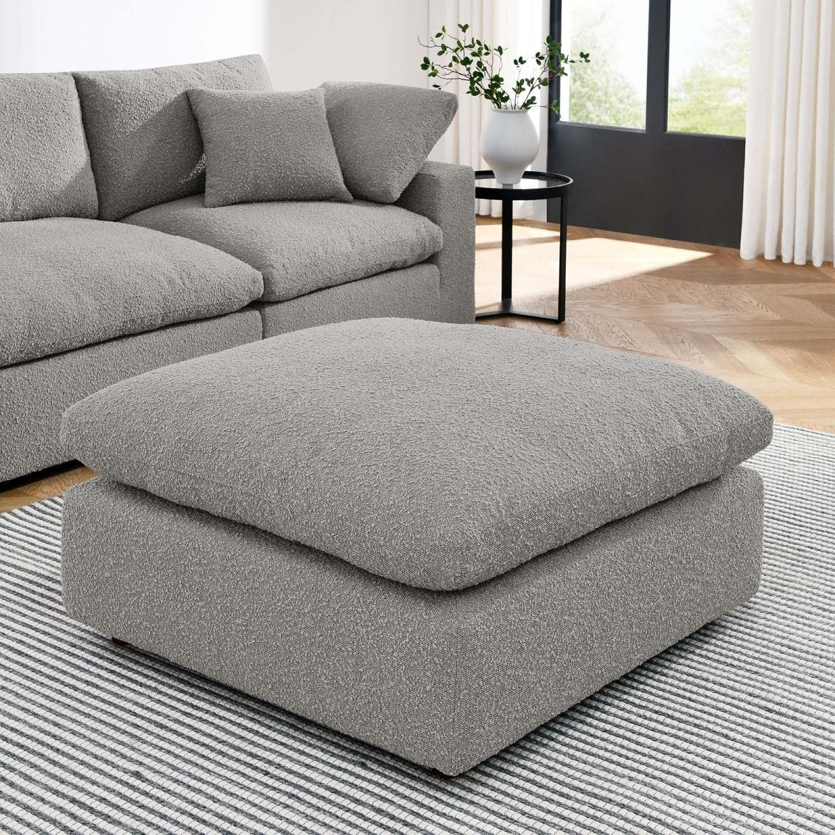 Commix Down Filled Overstuffed Boucle Fabric Ottoman - BUILDMYPLACE