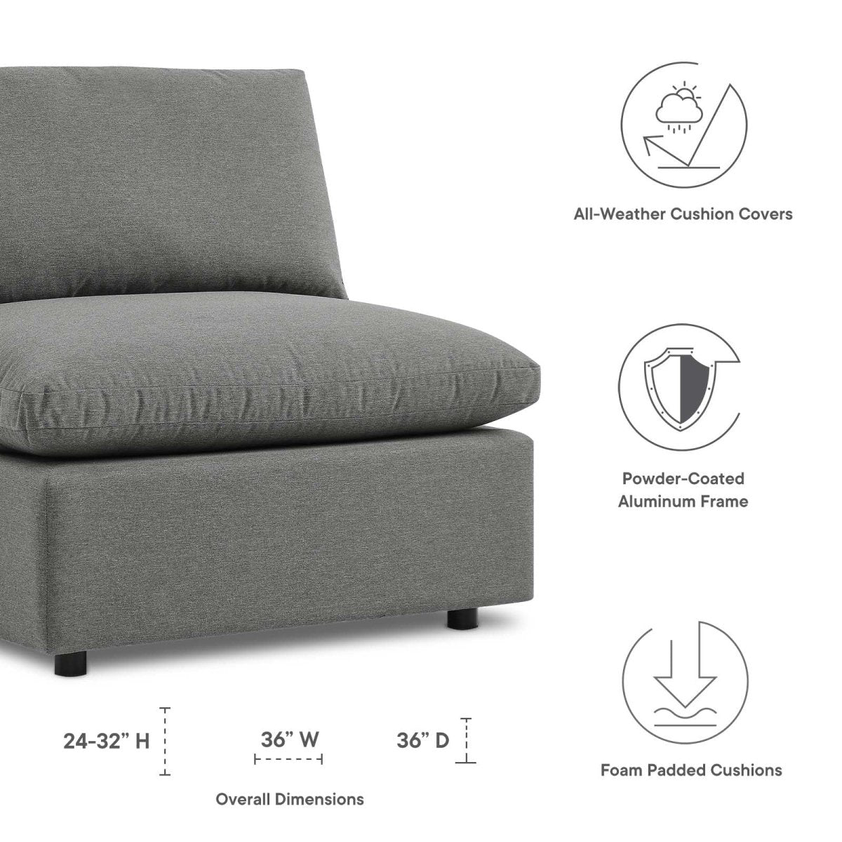 Commix Overstuffed Outdoor Patio Armless Chair - BUILDMYPLACE