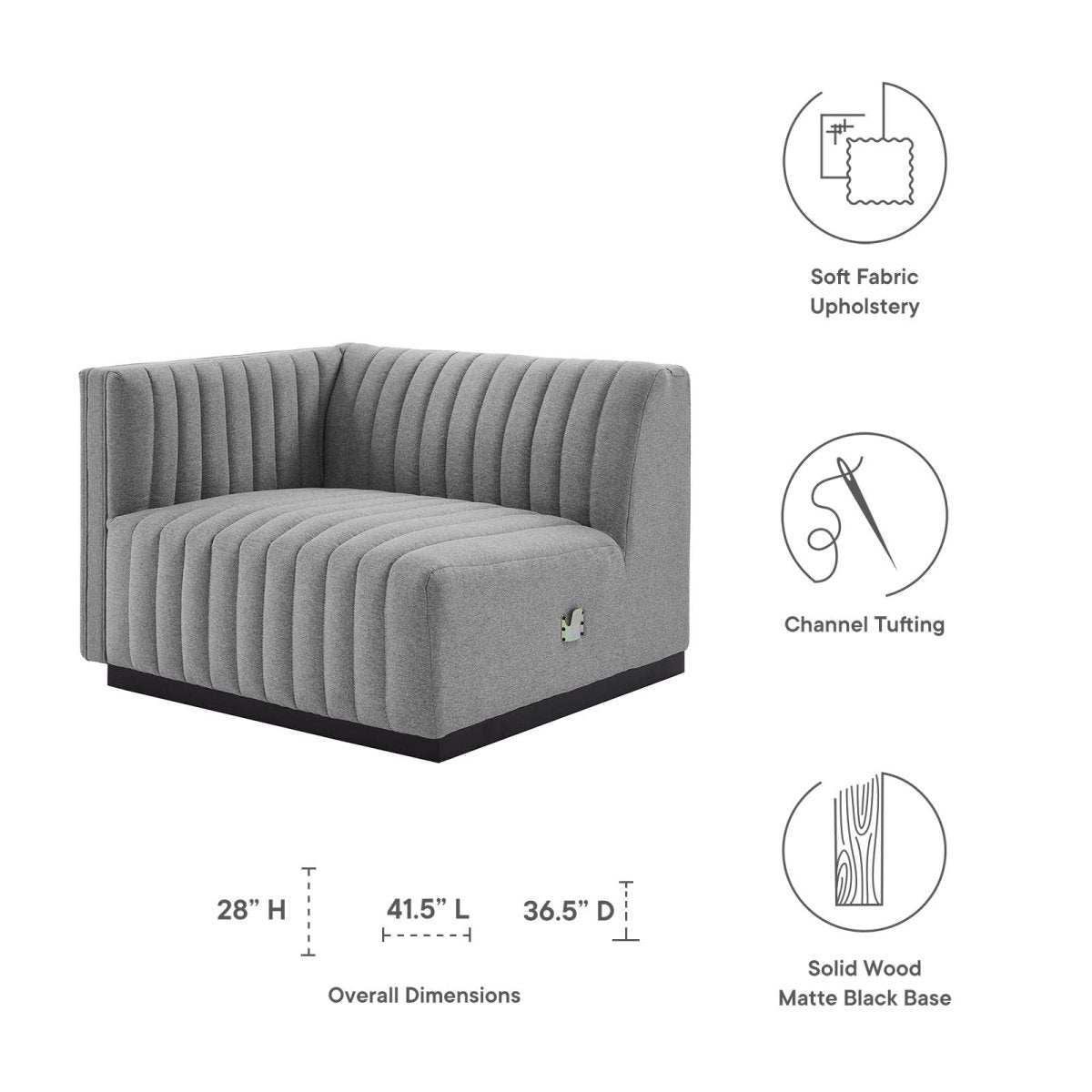 Conjure Channel Tufted Upholstered Fabric Left - Arm Chair - BUILDMYPLACE