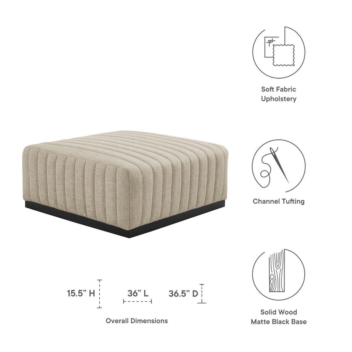 Conjure Channel Tufted Upholstered Fabric Ottoman - BUILDMYPLACE