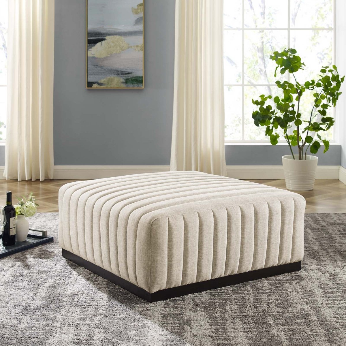 Conjure Channel Tufted Upholstered Fabric Ottoman - BUILDMYPLACE
