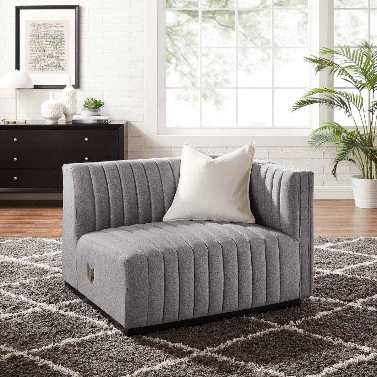Conjure Channel Tufted Upholstered Fabric Right - Arm Chair - BUILDMYPLACE