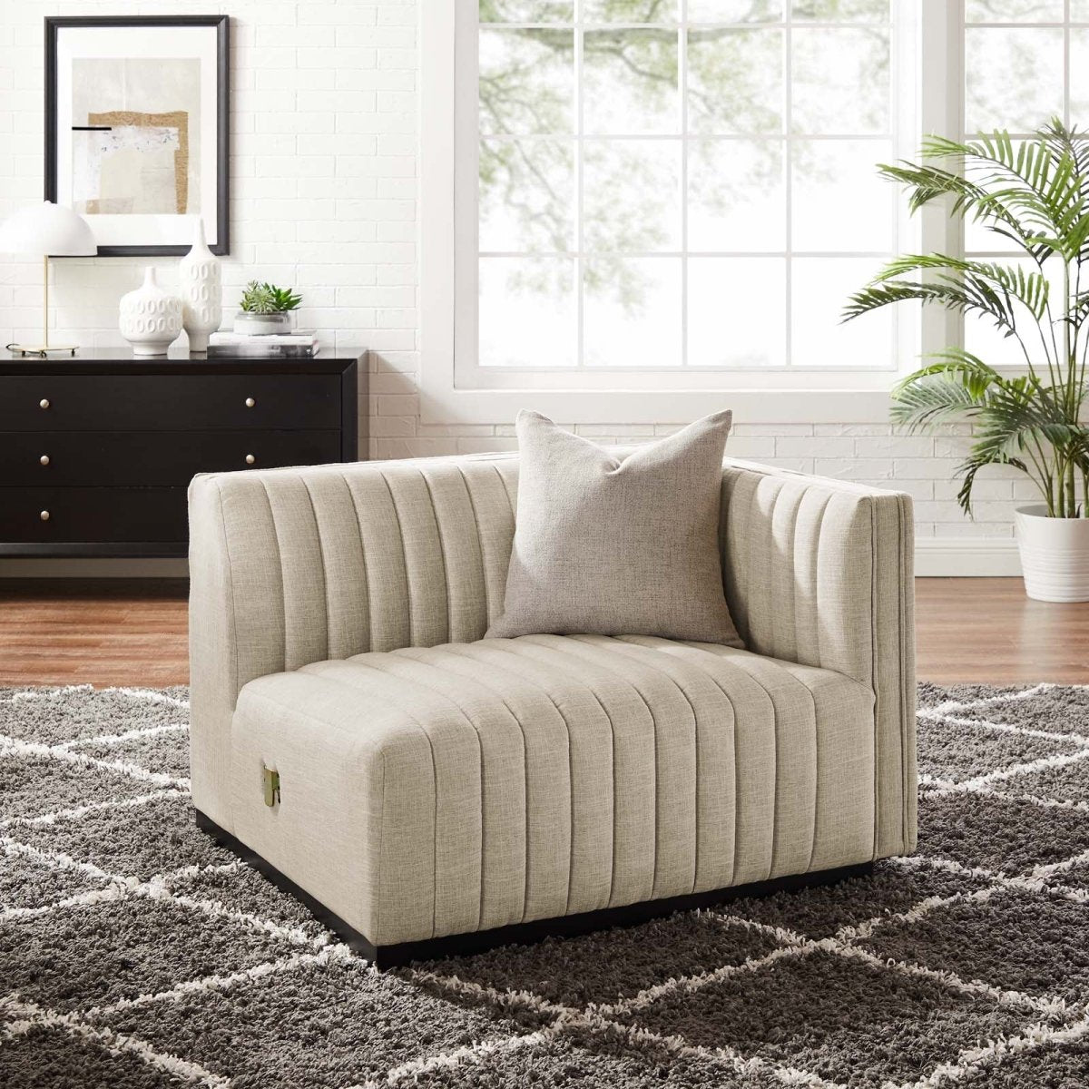 Conjure Channel Tufted Upholstered Fabric Right - Arm Chair - BUILDMYPLACE