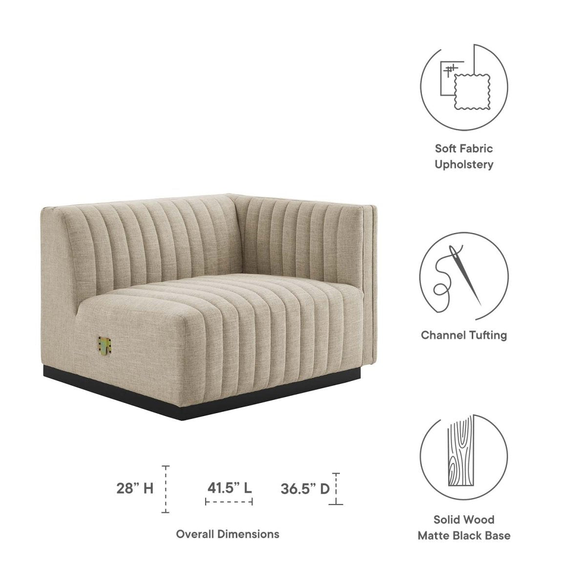 Conjure Channel Tufted Upholstered Fabric Right - Arm Chair - BUILDMYPLACE