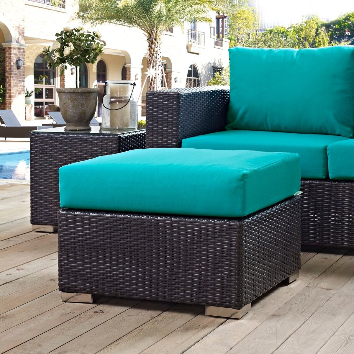 Convene Outdoor Patio Fabric Square Ottoman - BUILDMYPLACE