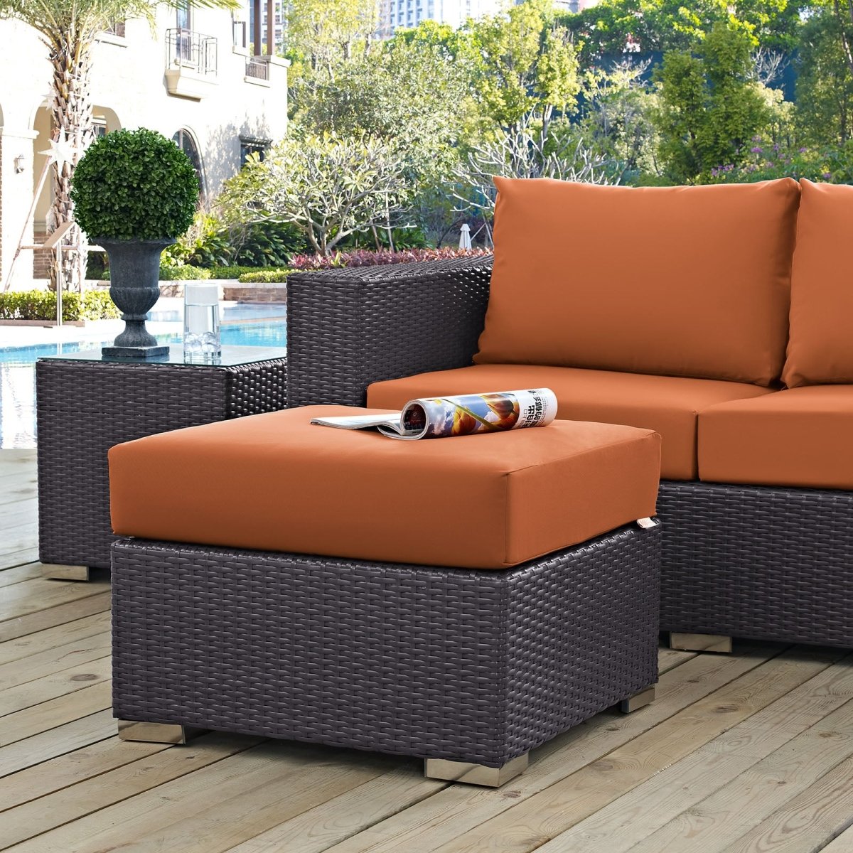 Convene Outdoor Patio Fabric Square Ottoman - BUILDMYPLACE