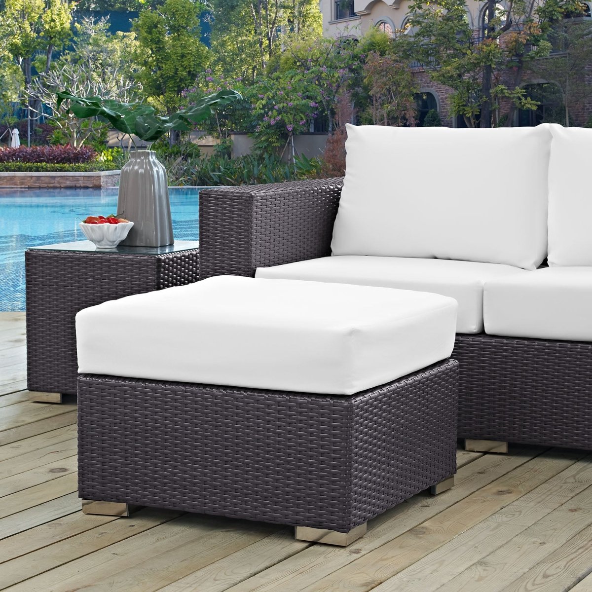 Convene Outdoor Patio Fabric Square Ottoman - BUILDMYPLACE