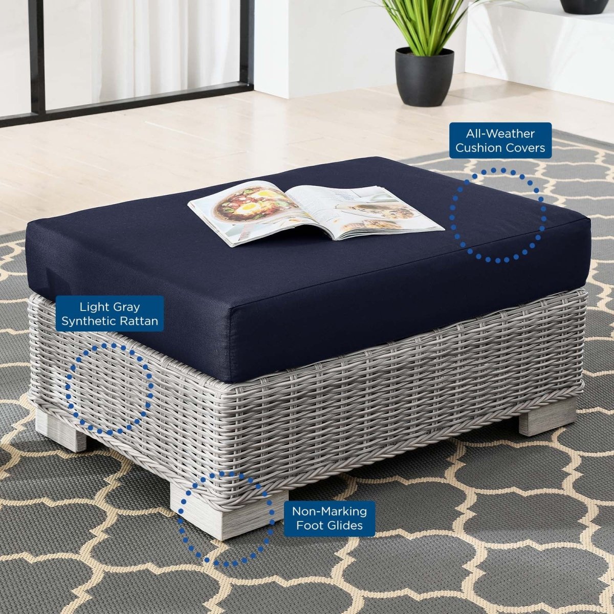 Conway Outdoor Patio Wicker Rattan Ottoman - BUILDMYPLACE
