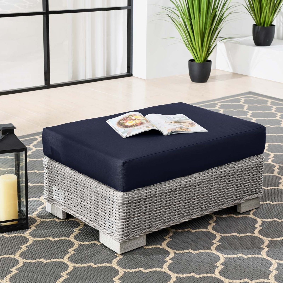 Conway Outdoor Patio Wicker Rattan Ottoman - BUILDMYPLACE