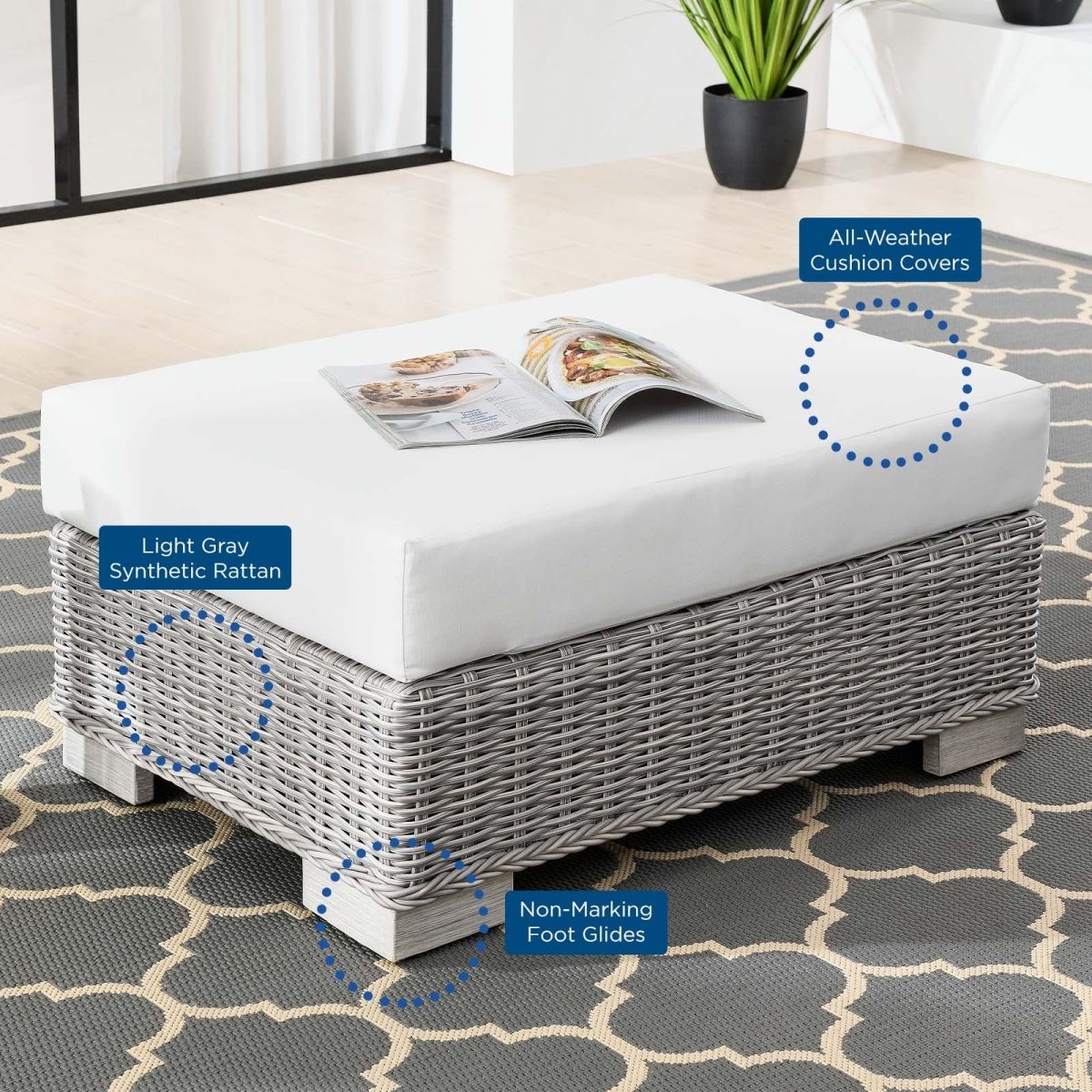 Conway Outdoor Patio Wicker Rattan Ottoman - BUILDMYPLACE