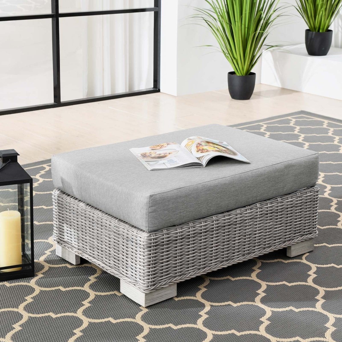 Conway Outdoor Patio Wicker Rattan Ottoman - BUILDMYPLACE
