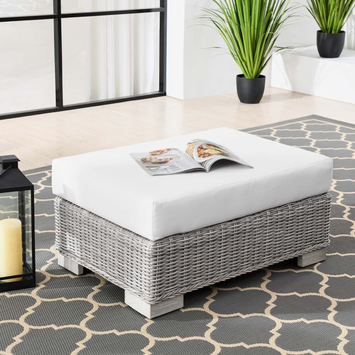 Conway Outdoor Patio Wicker Rattan Ottoman - BUILDMYPLACE
