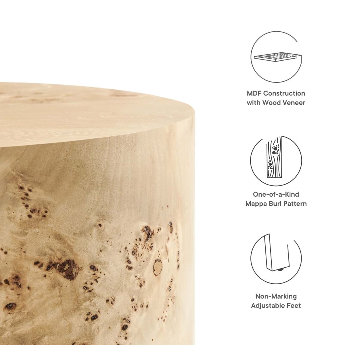 Cosmos 16" Round Burl Wood Side Table - BUILDMYPLACE
