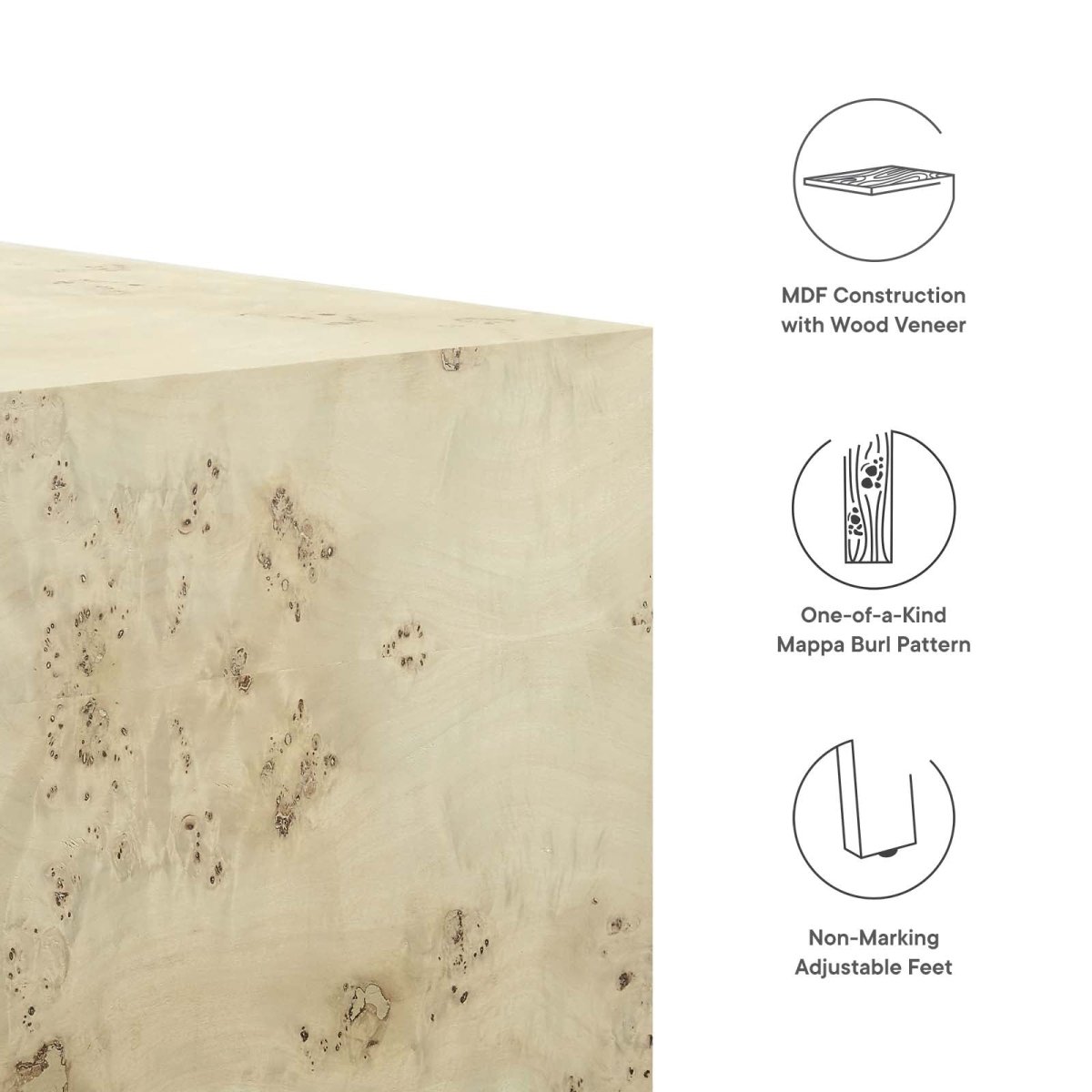 Cosmos 36" Square Burl Wood Coffee Table - BUILDMYPLACE