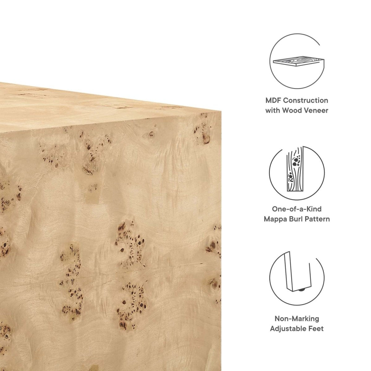 Cosmos 36" Square Burl Wood Coffee Table - BUILDMYPLACE