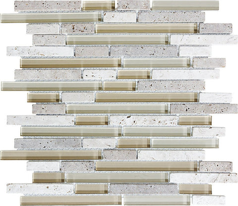 Crème Brulee Random Strip Glass Stone Blend Mosaic