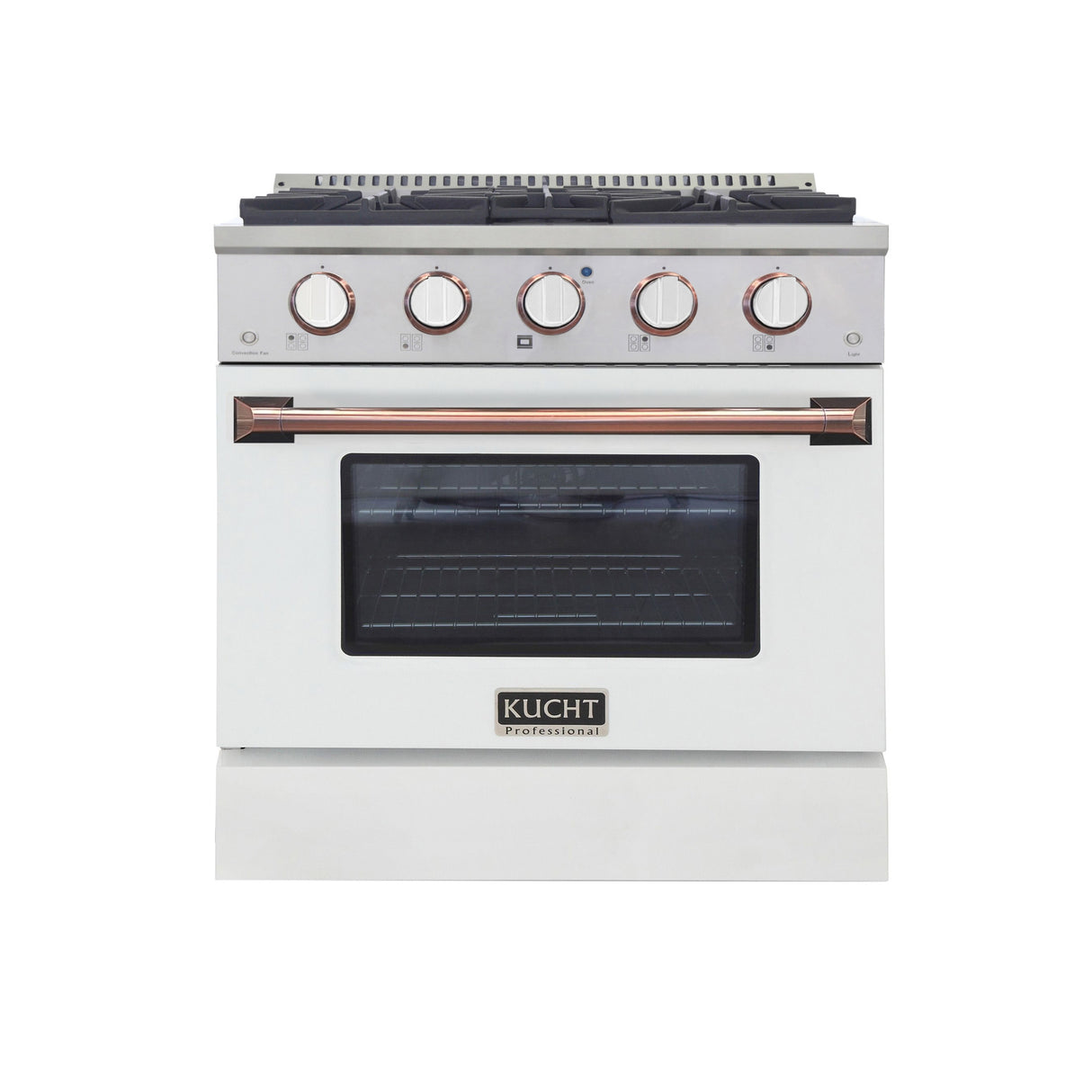 KUCHT Professional 30 in. 4.2 cu. ft. Natural Gas Range with Sealed Burners and Convection Oven in Stainless Steel with White Oven Door, White Knobs and Ring Knobs