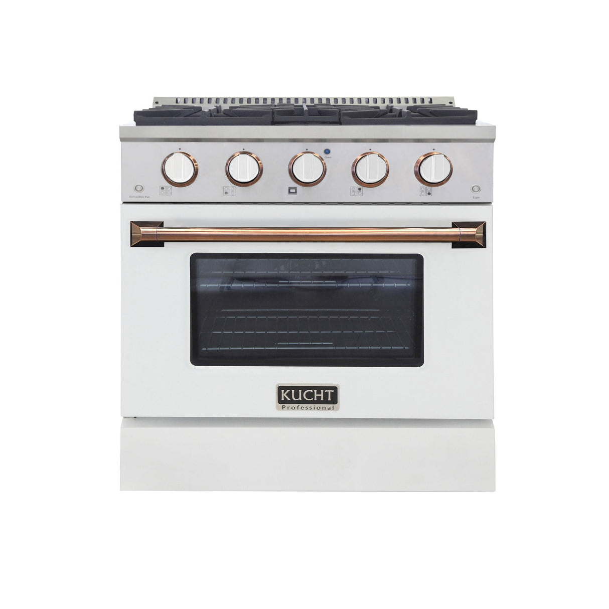 KUCHT Professional 30 in. 4.2 cu. ft. Natural Gas Range with Sealed Burners and Convection Oven in Stainless Steel with White Oven Door, White Knobs and Ring Knobs