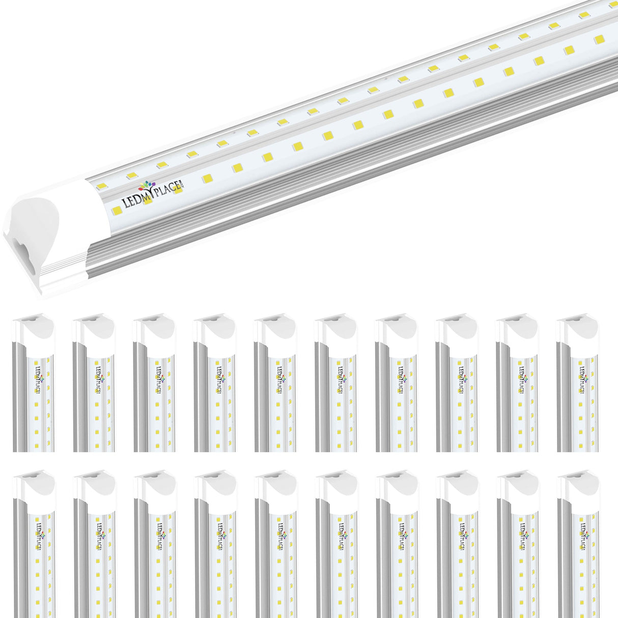 T8 8ft Integrated LED Tube Light 60W V Shape 6500K Clear, ETL Listed, Plug and Play, Linkable T8 8ft LED Bulbs for Garage, Warehouse, Shop