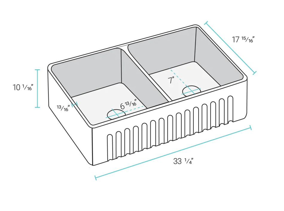 Delice Duo Farmhouse Sink - 33 1/4” x W: 17 15/16” x H: 10 1/16” - BUILDMYPLACE