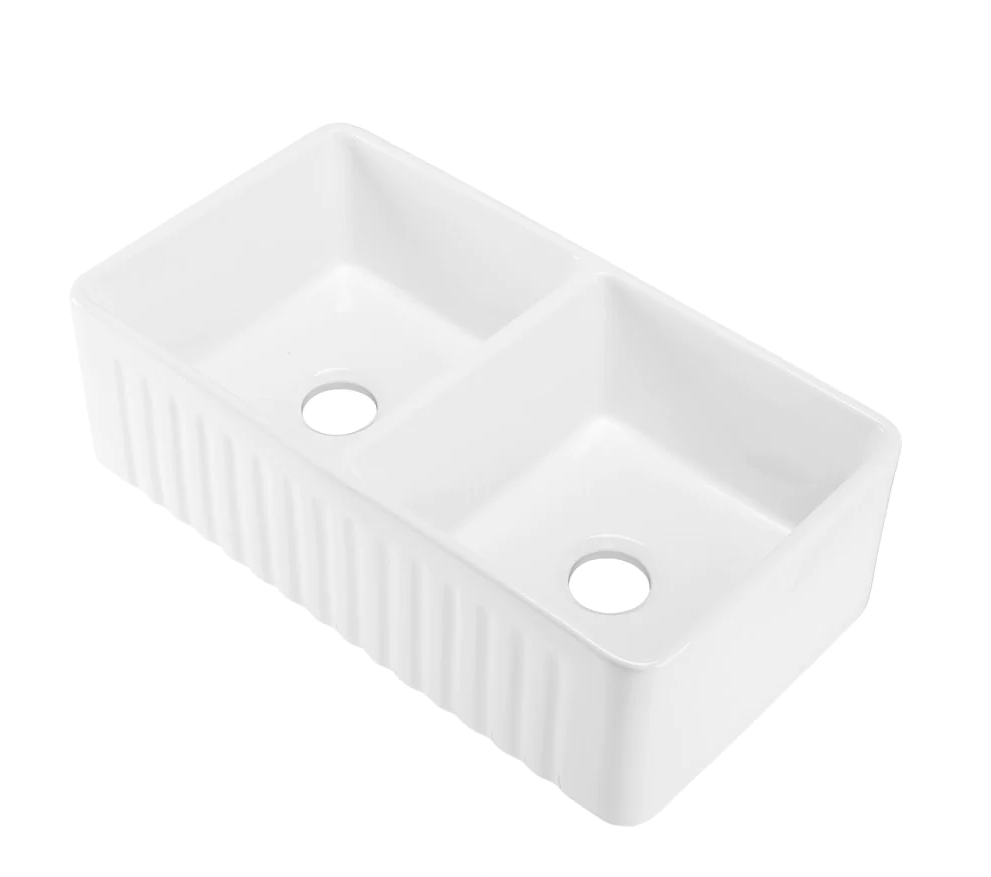 Delice Duo Farmhouse Sink - 33 1/4” x W: 17 15/16” x H: 10 1/16” - BUILDMYPLACE