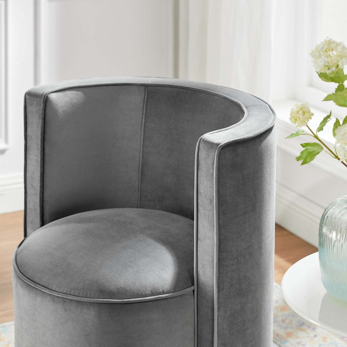 Della Performance Velvet Fabric Swivel Chair - BUILDMYPLACE