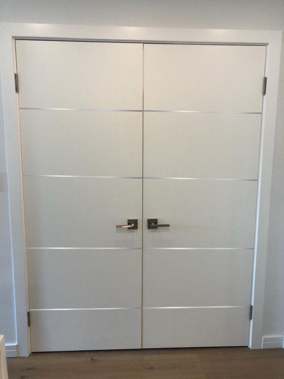Planum Solid French Double Doors | Planum 0020 White Silk | Wood Solid Panel Frame Trims | Closet Bedroom Sturdy Doors