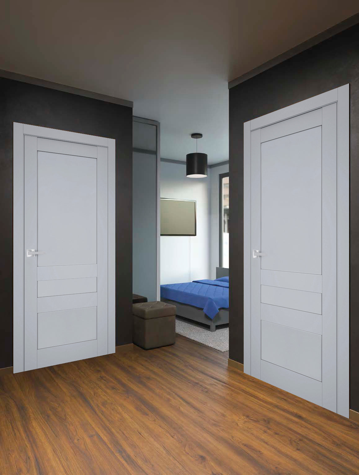 Interior Solid French Door | Veregio 7411 Matte Grey | Single Regular Panel Frame Trims Handle | Bathroom Bedroom Sturdy Doors