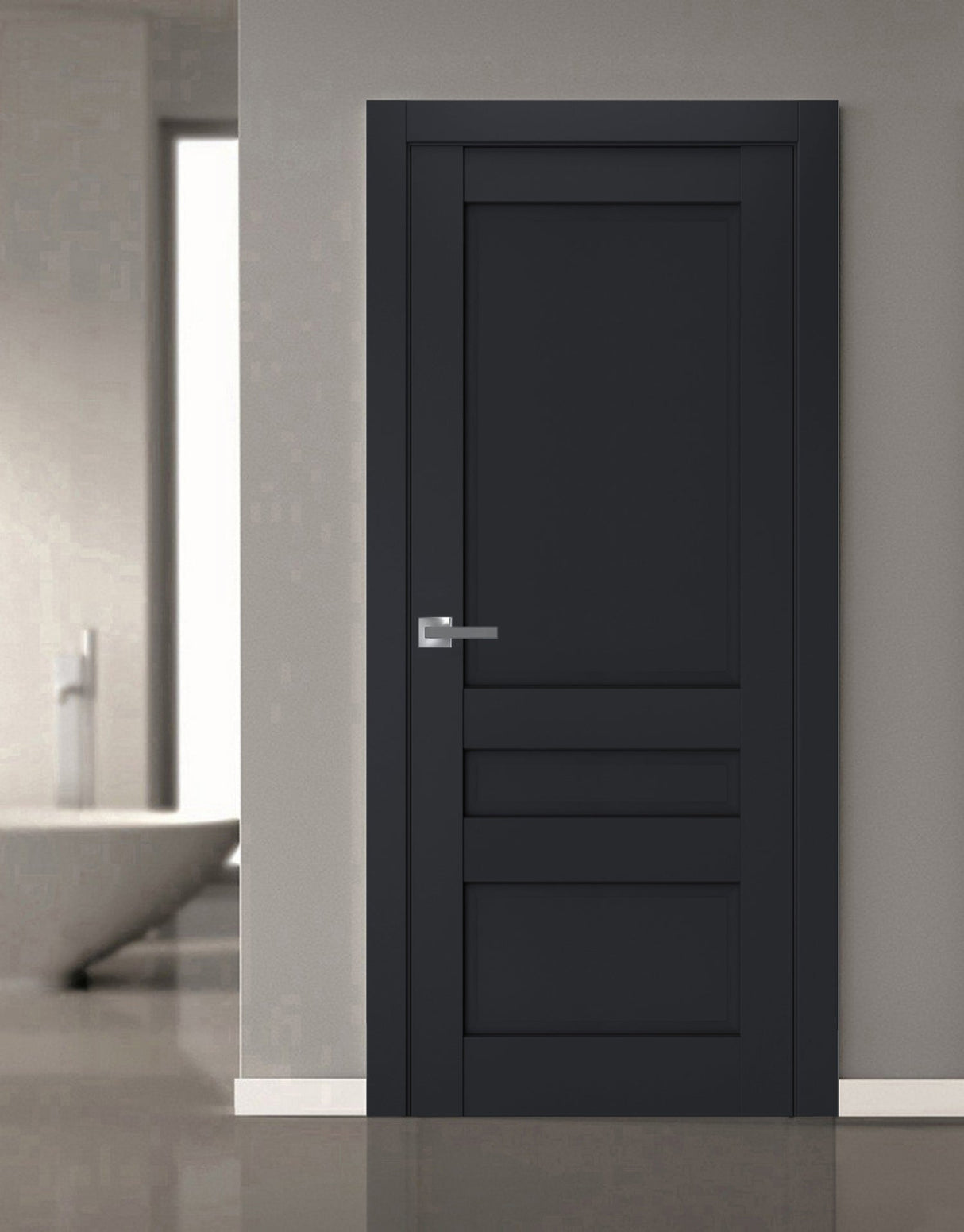 Interior Solid French Door | Veregio 7411 Antracite | Single Regular Panel Frame Trims Handle | Bathroom Bedroom Sturdy Doors