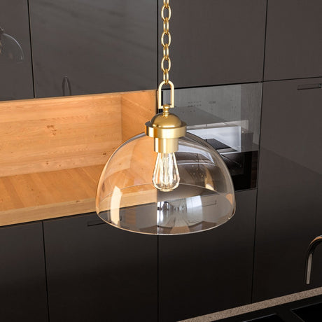 Dome Shape Brass Gold Pendant Light with Clear Glass Shade, E26 Base, UL Listed for Damp Location - BUILDMYPLACE