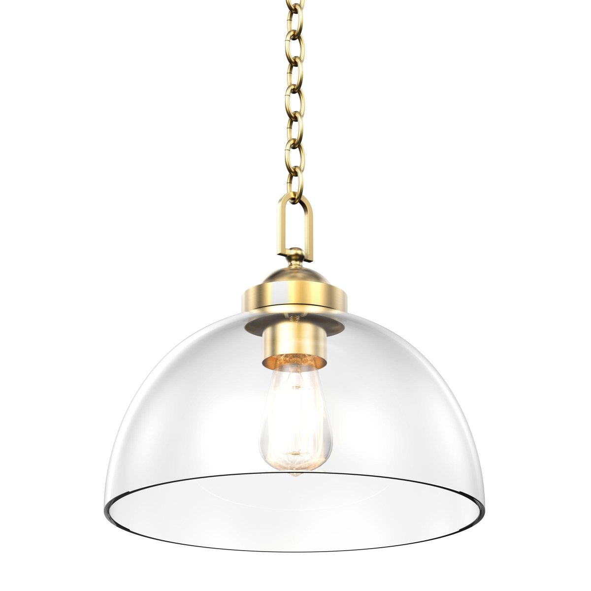 Dome Shape Brass Gold Pendant Light with Clear Glass Shade, E26 Base, UL Listed for Damp Location - BUILDMYPLACE