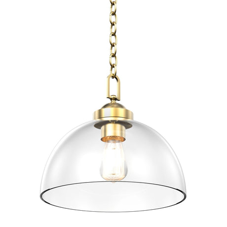 Dome Shape Brass Gold Pendant Light with Clear Glass Shade, E26 Base, UL Listed for Damp Location - BUILDMYPLACE