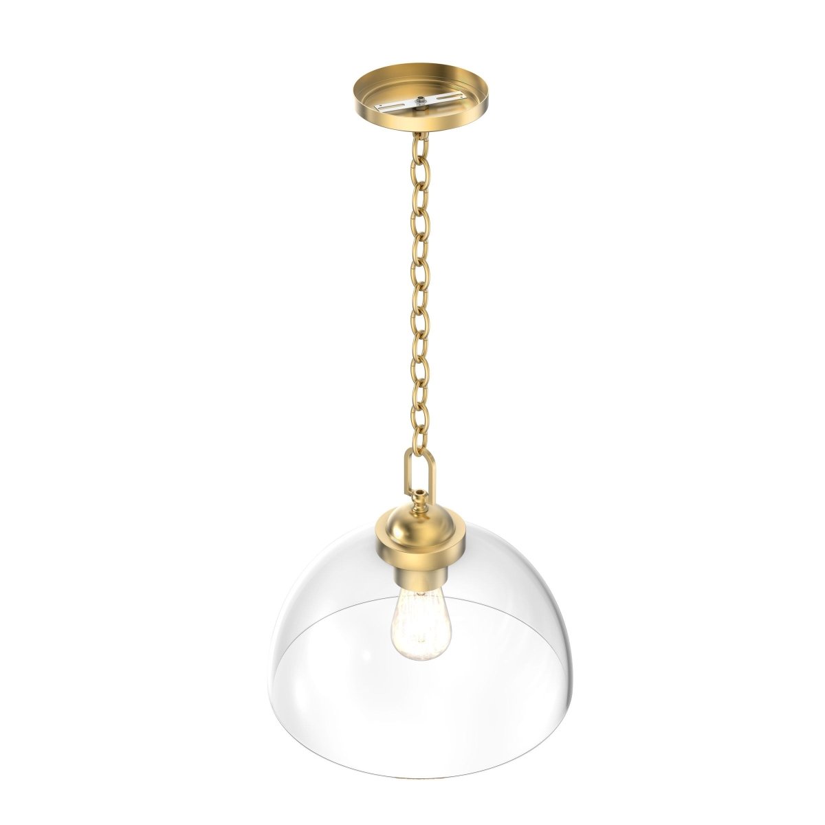 Dome Shape Brass Gold Pendant Light with Clear Glass Shade, E26 Base, UL Listed for Damp Location - BUILDMYPLACE