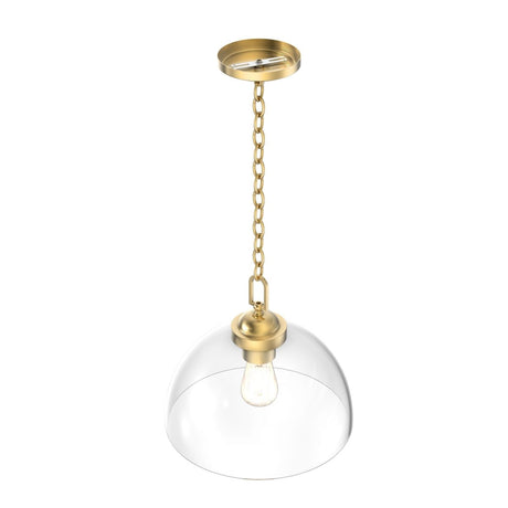 Dome Shape Brass Gold Pendant Light with Clear Glass Shade, E26 Base, UL Listed for Damp Location - BUILDMYPLACE