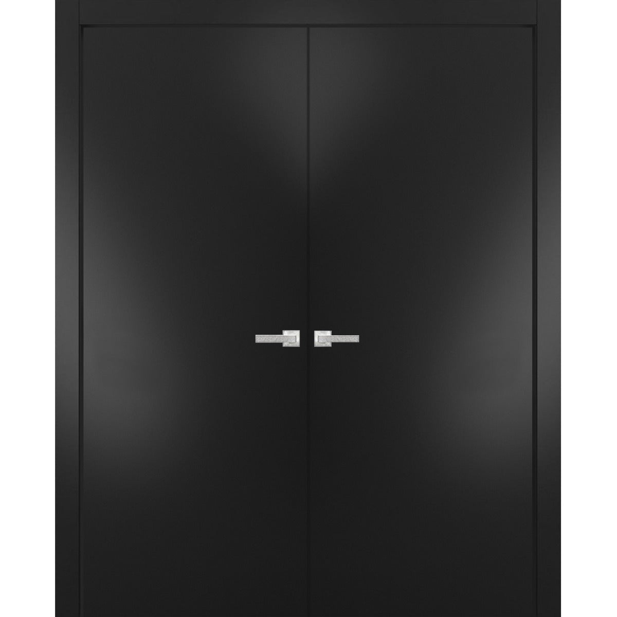 Solid French Double Doors | Planum 0010 Matte Black | Wood Solid Panel Frame Trims | Closet Bedroom