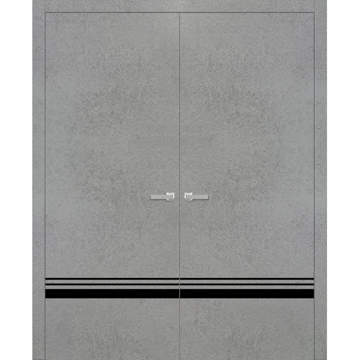Planum Solid French Double Doors | Planum 0012 Concrete | Wood Solid Panel Frame Trims | Closet Bedroom Sturdy Doors