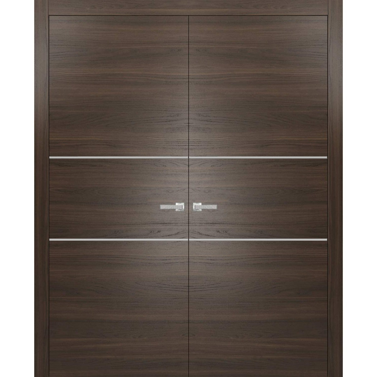 Solid French Double Doors | Planum 0110 Chocolate Ash | Wood Solid Panel Frame Trims | Closet Bedroom