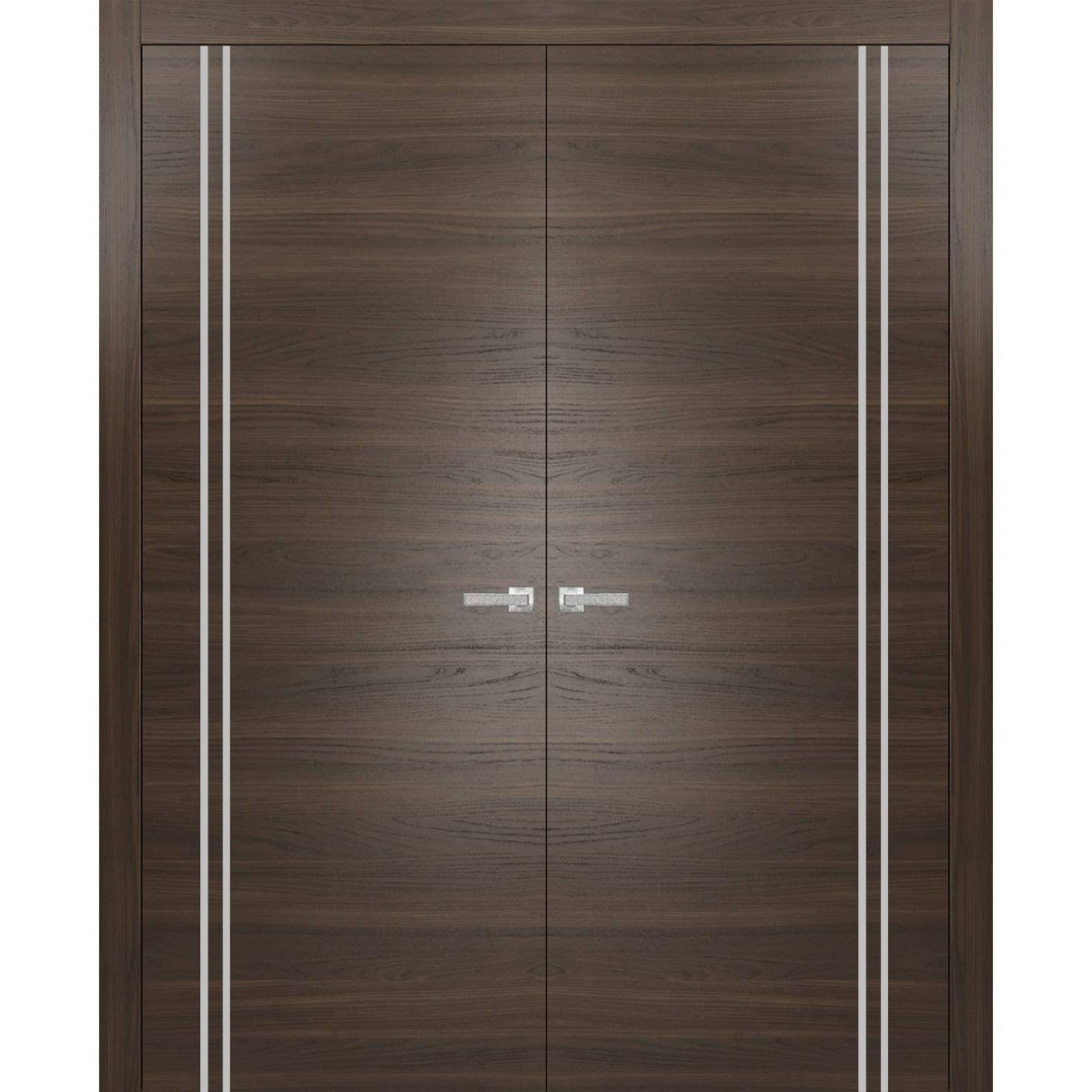 Solid French Double Doors | Planum 0310 Chocolate Ash | Wood Solid Panel Frame Trims | Closet Bedroom