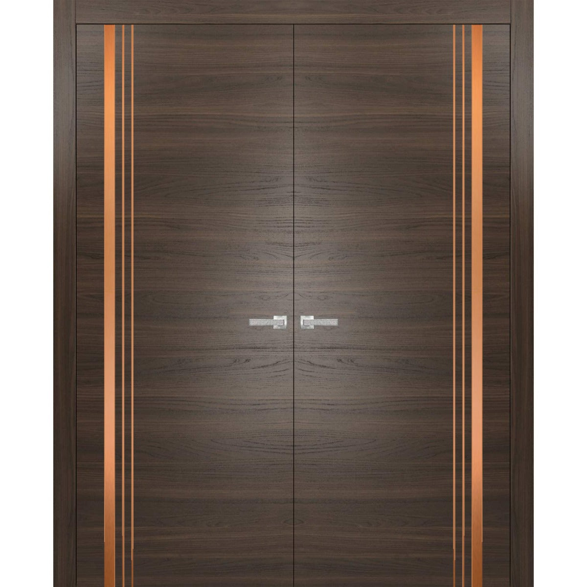 Solid French Double Doors | Planum 1010 Chocolate Ash | Wood Solid Panel Frame Trims | Closet Bedroom