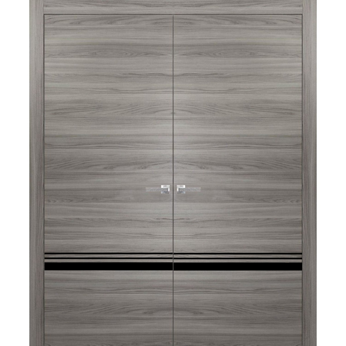 Solid French Double Doors | Planum 0012 Ginger Ash | Wood Solid Panel Frame Trims | Closet Bedroom