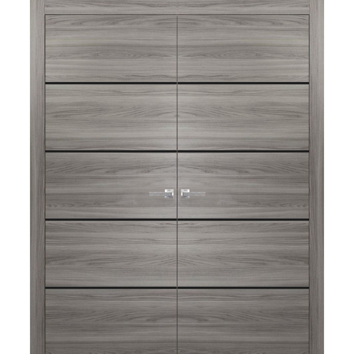 Solid French Double Doors | Planum 0015 Ginger Ash | Wood Solid Panel Frame Trims | Closet Bedroom