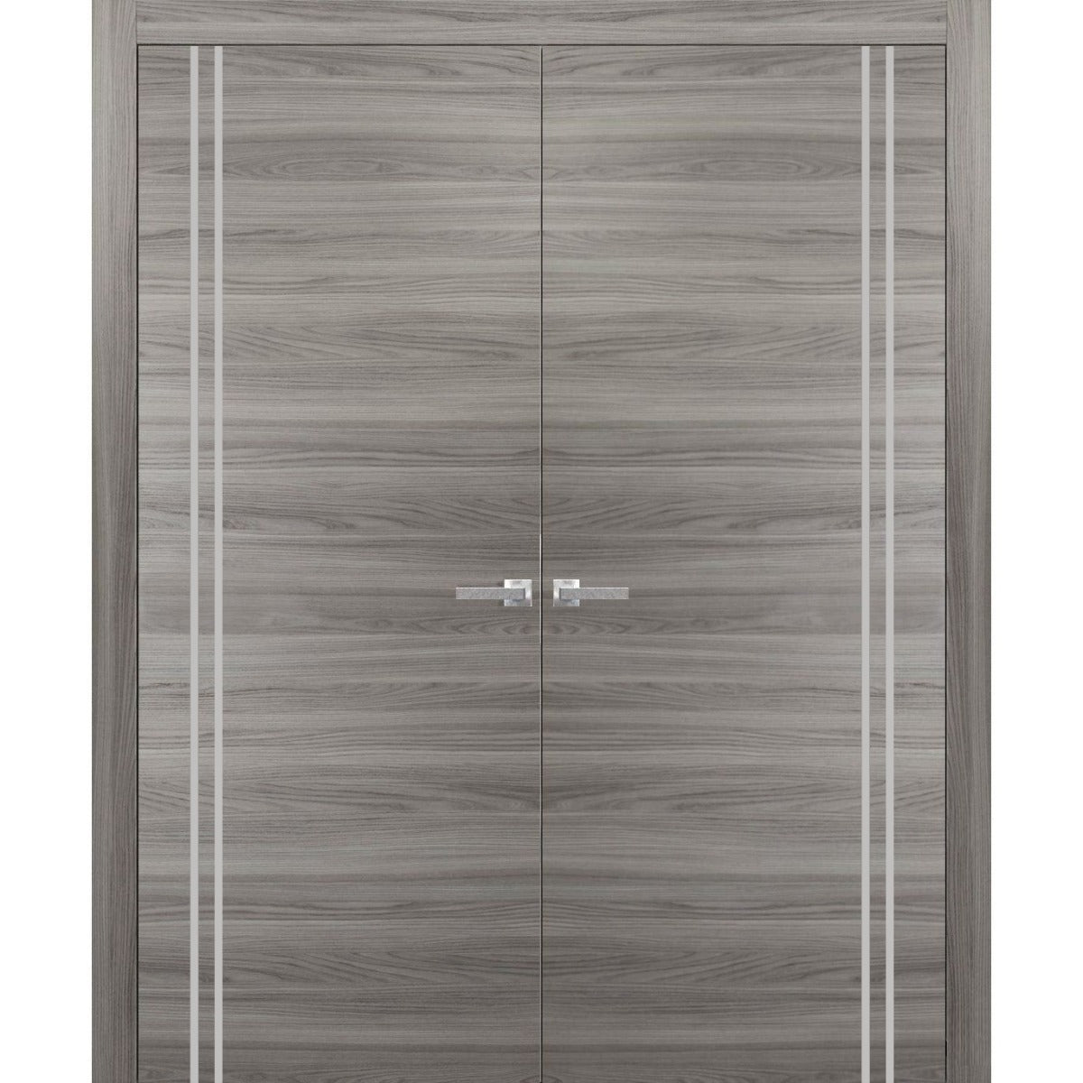 Solid French Double Doors | Planum 0310 Ginger Ash | Wood Solid Panel Frame Trims | Closet Bedroom