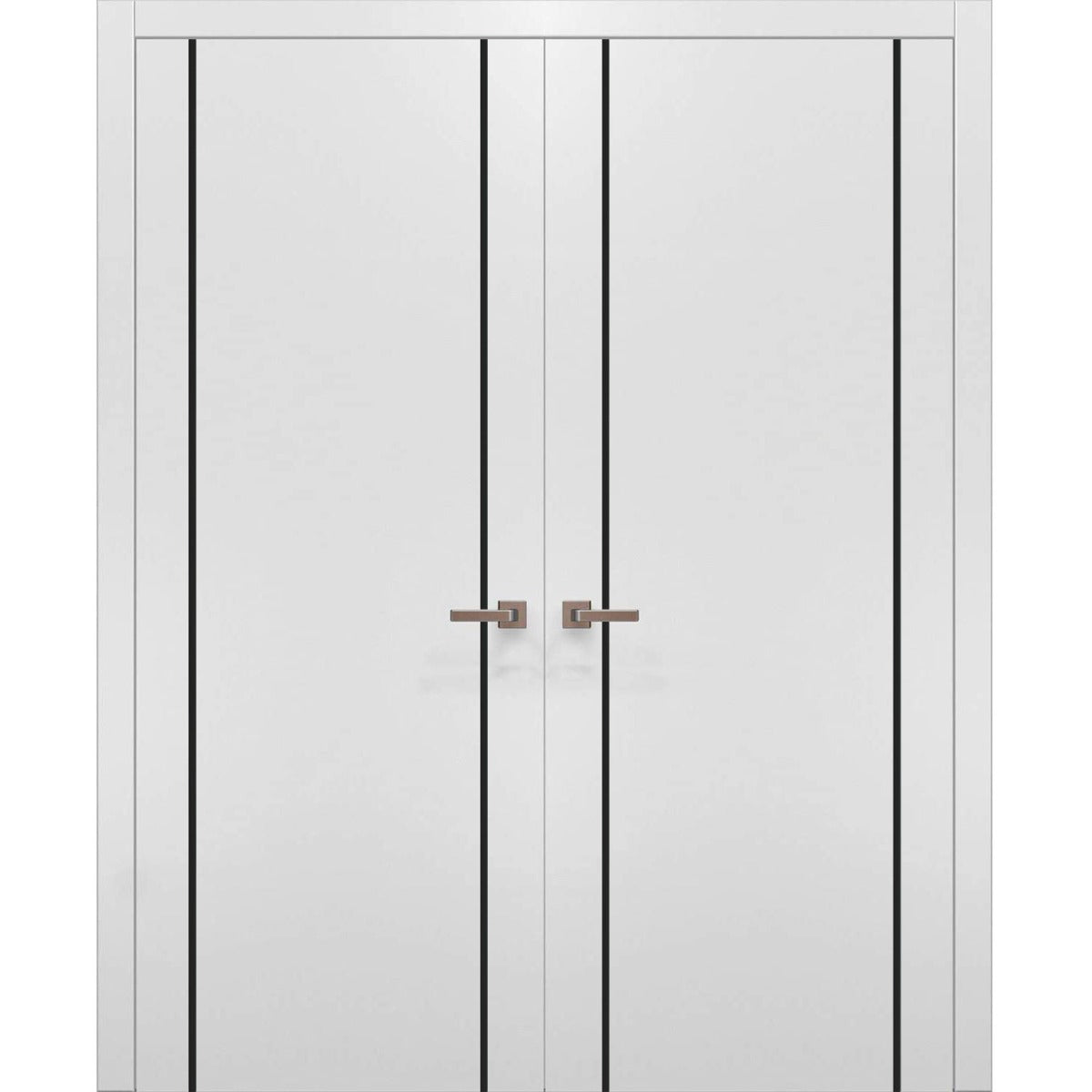 Solid French Double Doors | Planum 0017 White Silk | Wood Solid Panel Frame Trims | Closet Bedroom