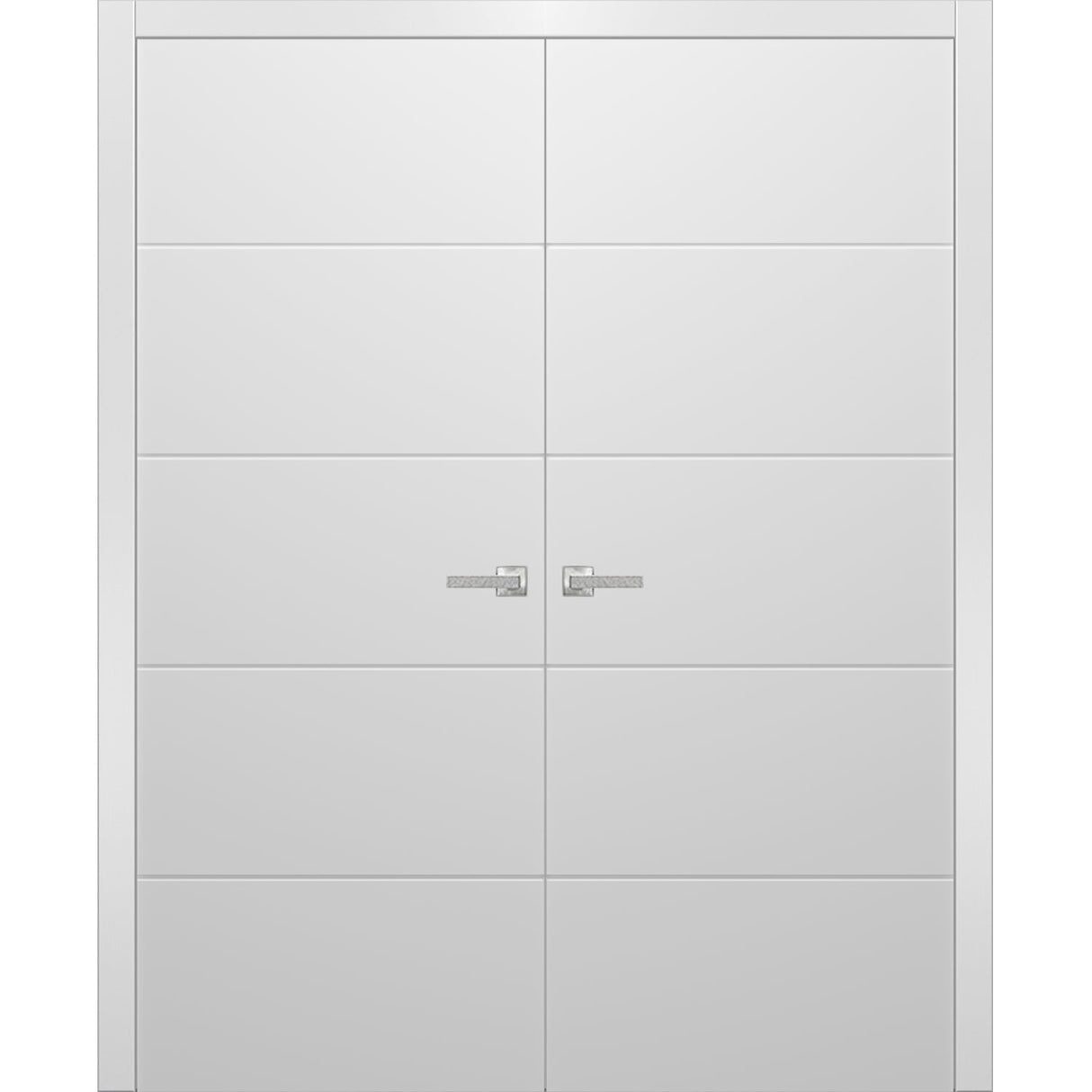 Planum Solid French Double Doors | Planum 0770 Painted White Matte | Wood Solid Panel Frame Trims | Closet Bedroom Sturdy Doors