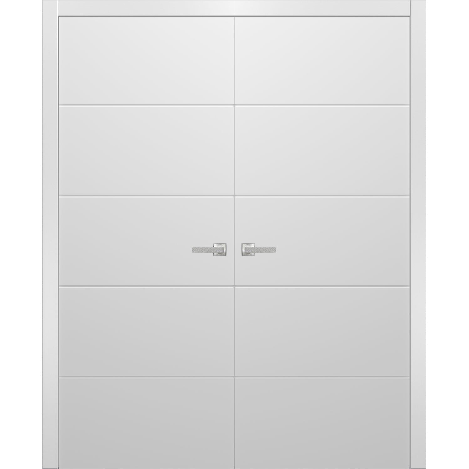 Planum Solid French Double Doors | Planum 0770 Painted White Matte | Wood Solid Panel Frame Trims | Closet Bedroom Sturdy Doors