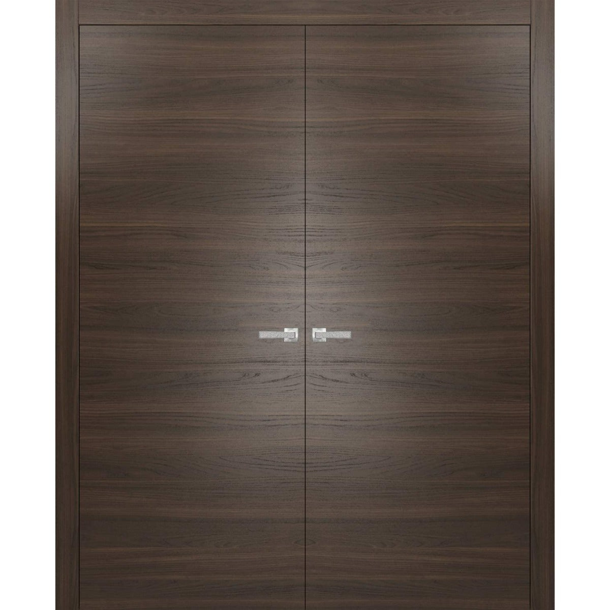 Solid French Double Doors | Planum 0010 Chocolate Ash | Wood Solid Panel Frame Trims | Closet Bedroom
