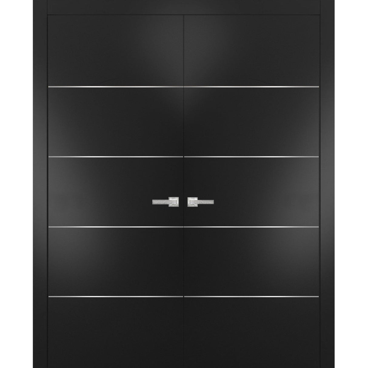 Solid French Double Doors | Planum 0020 Matte Black | Wood Solid Panel Frame Trims | Closet Bedroom Sturdy Doors