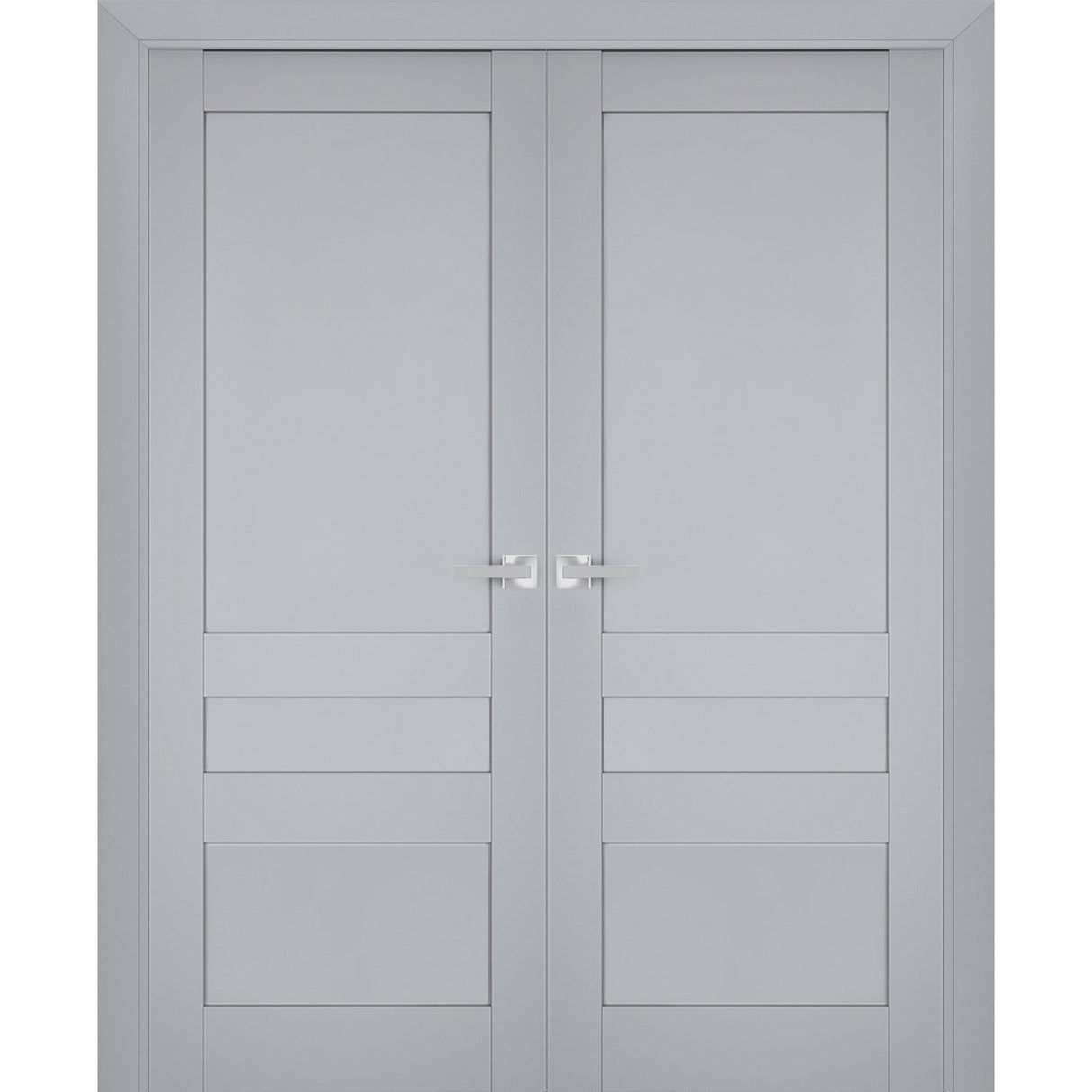 Interior Solid French Double Doors | Veregio 7411 Matte Grey | Wood Solid Panel Frame Trims | Closet Bedroom Sturdy Doors