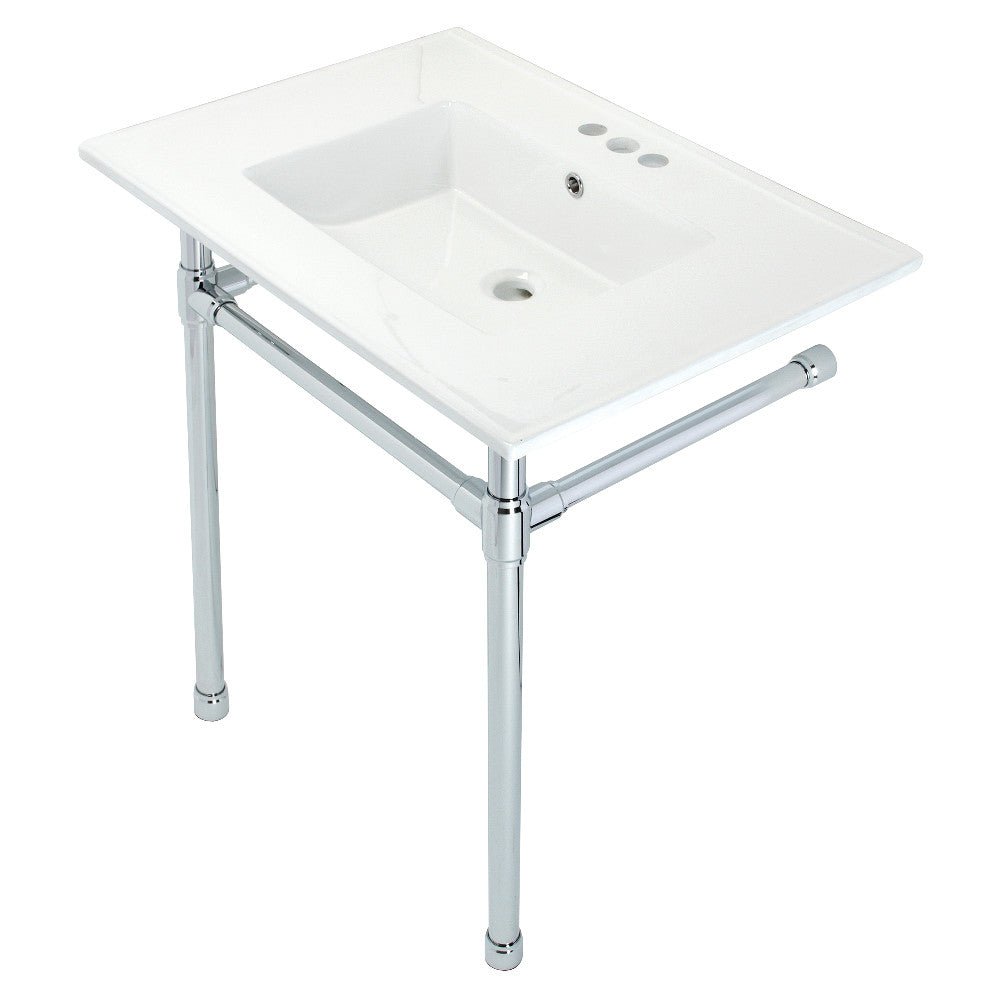Dreyfuss 31" x 22" Console Sink with Stainless Steel Legs (4 - Inch, 3 Hole) - BUILDMYPLACE